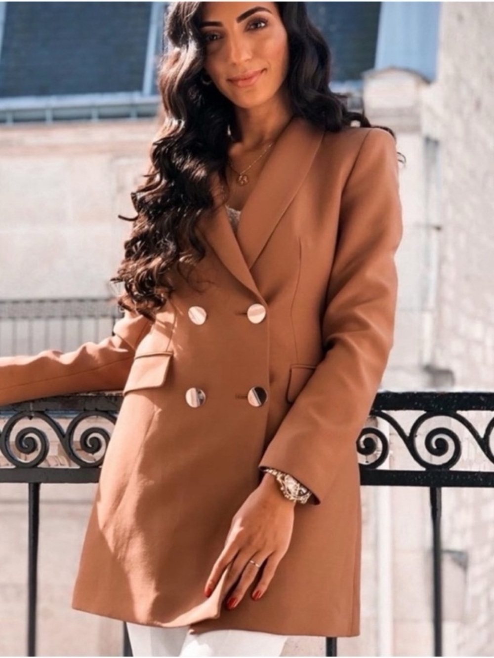 Women’s Double-Breasted Tan Blazer Coat
